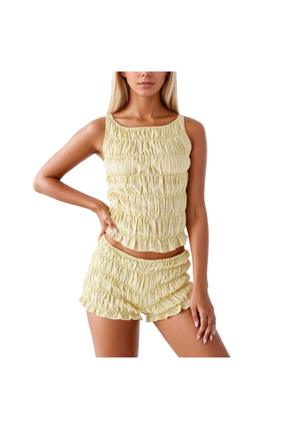 2 Piece Sets For Women Ribbed Sleeveless Crop Top and Shorts Casual Two Piece Summer Beach Outfit Set