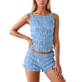 thumbnail image 1 of 2 Piece Sets For Women Ribbed Sleeveless Crop Top and Shorts Casual Two Piece Summer Beach Outfit Set, 1 of 4