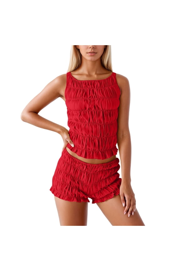 2 Piece Sets For Women Ribbed Sleeveless Crop Top and Shorts Casual Two Piece Summer Beach Outfit Set