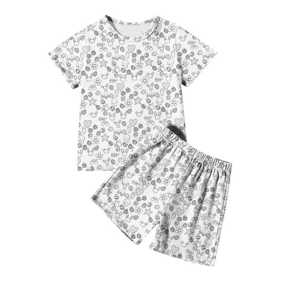 2 Piece Sets Pajamas for Kids Bunny Rabbit Print and Egg Easter Loungewear Set Children Spring Festival Pulloverr Sleepwear Set Crewneck Fun Cute Fashion Nightwear #White 6-7 Years