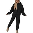 thumbnail image 1 of 2 Piece Sets for Plus Size Women Fall Linen Two Piece Set Women Beach Women's Solid Color Comfortable Casual Fashion Temperament With Hoodie Hoodie Pants Two-piece Suit, 1 of 6