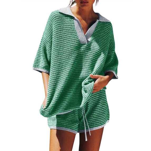 2 Piece Sets Striped Casual V Neck Sleepwear Set Women Loungewear Soft Comfortable Home Outfit
