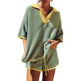 thumbnail image 1 of 2 Piece Sets Striped Casual V Neck Sleepwear Set Womens Loungewear Soft Comfortable Home Outfit, 1 of 6