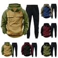 thumbnail image 1 of 2 Piece Sets Tracksuit for Men Casual Velvet Travel Vacation Outfits Fall Winter Long Sleeve Sweatsuits Matching Pants Tracksuits Lounge Sets Army Green XL, 1 of 7