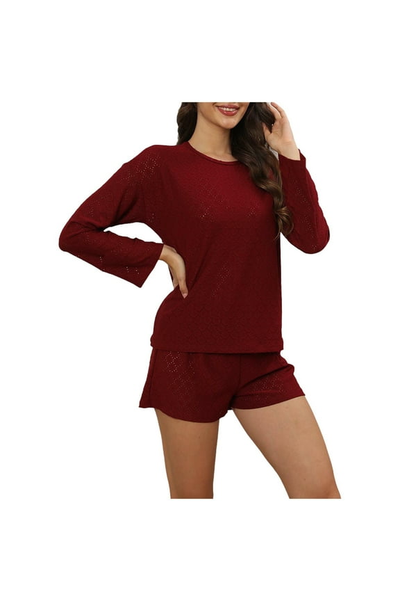 2 Piece Sets Two Piece Lounge Sets for Women Maternity Women Casual Solid ColorLong Sleeve Round-Neck Blouses Shorts Home Set my order