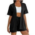 thumbnail image 1 of 2 Piece Sets for Women Beach Vacation Outfits Short Sleeve Cardigan & Pocked Shorts with Drawstring Lightweight Casual Matching Sets Solid Summer Beachwear 2026 Swimsuit Cover-Up Black S, 1 of 7