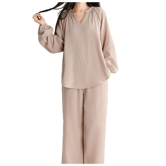 2 Piece Sets for Women – Button Pajama Sets for Travel Relaxation or Evening Comfort at Home Women's Double Pajamas Thin V Neck Cover Elegant Loose Can Be Worn Outside The Home Suit