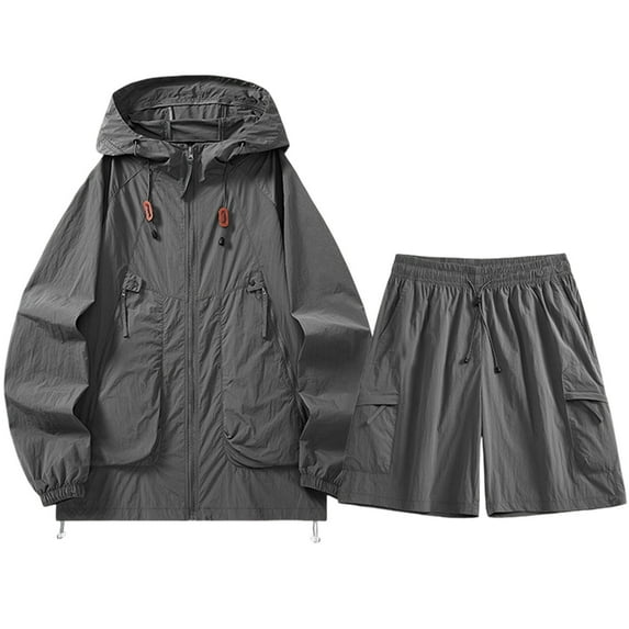 2 Piece Sets for Women Casual Spring Two Piece Pants Outfit Dressy Women'S Solid Color Hooded Pocket With Elastic Waist Lace-Up Long Sleeve Top And Shorts Set