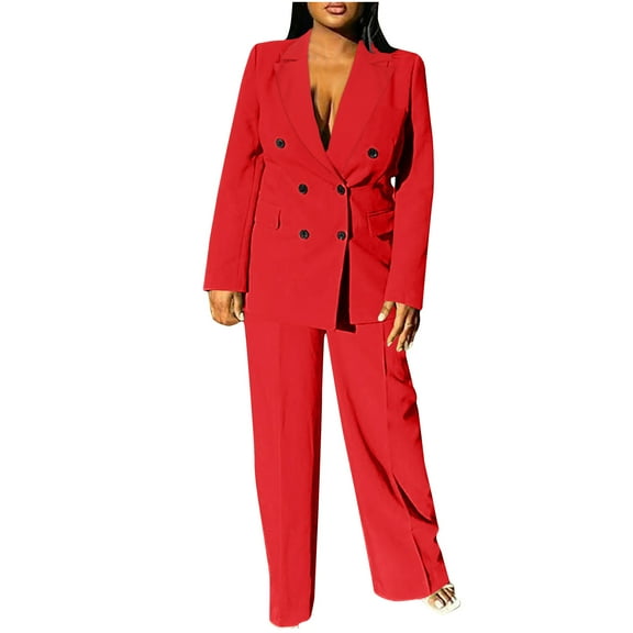 2 Piece Sets for Women Casual Work Two Piece Sets for Women Fall Women's 2 Piece Blazer Set Button Front Long Sleeve Blazer And Pants Solid Business Office Suits Set