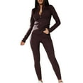 thumbnail image 1 of 2 Piece Sets for Women! Comdrip 2 Piece Sets for Women Slim Zipper Solid Color High Collor Top and Tight Pants Matching Set Active Wear Sets for Women Brown M, 1 of 10