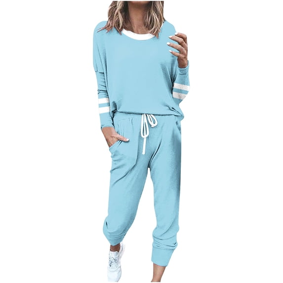 2 Piece Sets for Women Dressy Casual Two Piece Sets for Women Fall Women's Fashionable Loose Printed Long Sleeved Round Neck Drawstring Casual Set