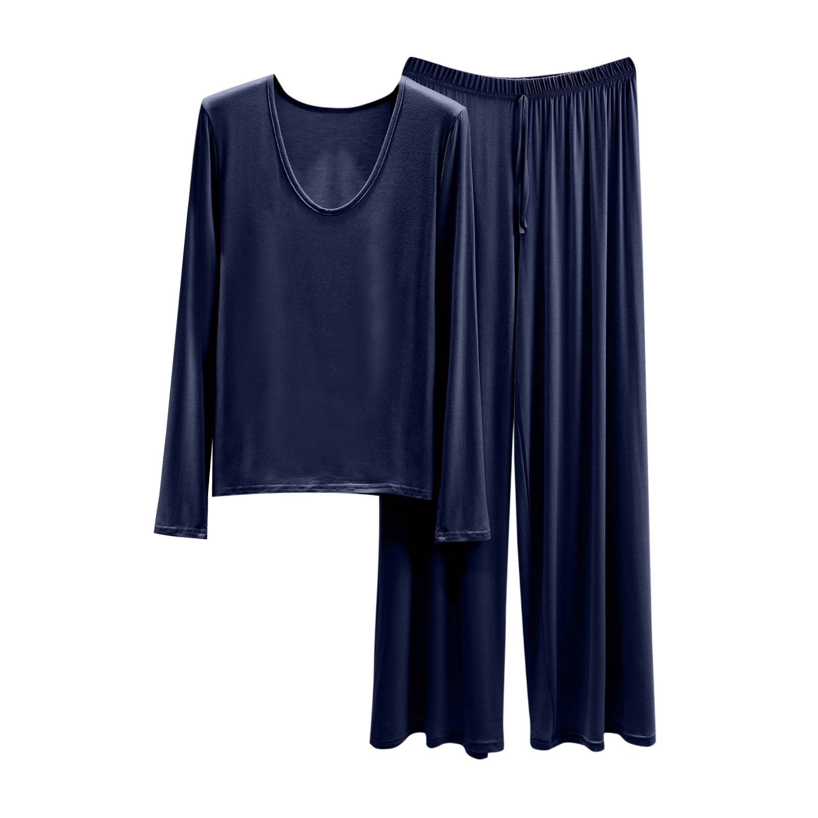 2 Piece Sets for Women Dressy Plus Womens Two Piece Outfits Fall Dressy Women's Loose Solid Color T-shirt Wide Leg Pants Home Wear Two-piece Long Sleeve U-Neck Shirts Sets