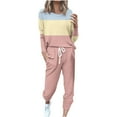 thumbnail image 1 of 2 Piece Sets for Women Fall Pants Casual Linen Sets for Women 2 Piece Plus Women'S Round Neck Long Sleeve Top + Pants Color Blocking Home Sports Casual Yoga Suit, 1 of 5