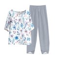 thumbnail image 1 of 2 Piece Sets for Women Fall Plus Linen Outfits Women 2 Piece Plus Size Women's Casual Round Neck 5/4 Sleeve Top And Pants Digital Printing Two-piece Set, 1 of 5