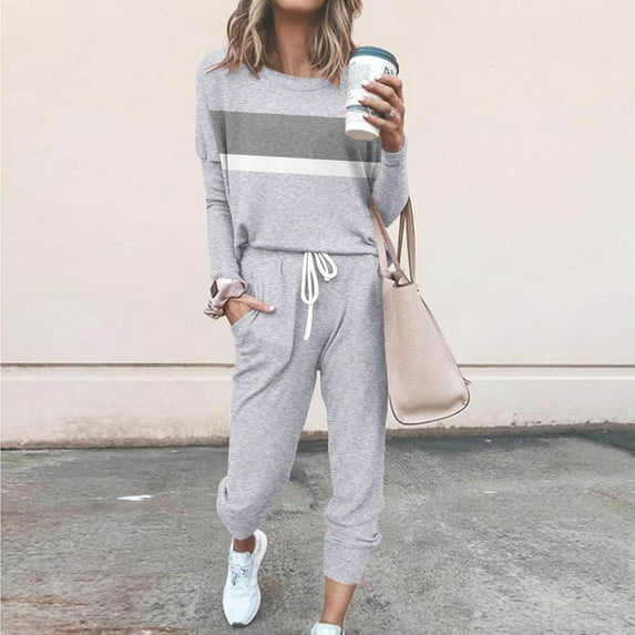 2 Piece Sets for Women Fall Two Piece Travel Outfits Dihao Women's Fall 2 Piece Lounge Outfit Long Sleeve Crewneck Pullover Tops High Waisted Pants Set Tracksuit Fashion 2024 Trendy Pajamas