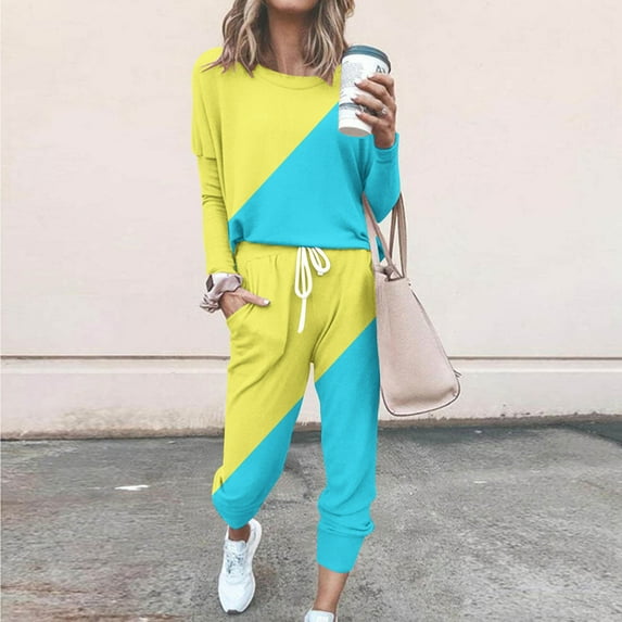 2 Piece Sets for Women Fall Two Piece Travel Outfits Dihao Women's Fall 2 Piece Lounge Outfit Long Sleeve Crewneck Pullover Tops High Waisted Pants Set Tracksuit Fashion 2024 Trendy Pajamas