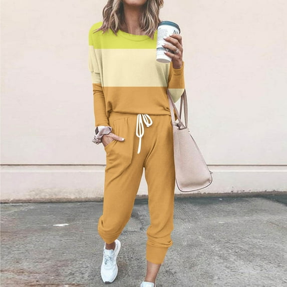 2 Piece Sets for Women Fall Two Piece Travel Outfits Dihao Women's Fall 2 Piece Lounge Outfit Long Sleeve Crewneck Pullover Tops High Waisted Pants Set Tracksuit Fashion 2024 Trendy Pajamas