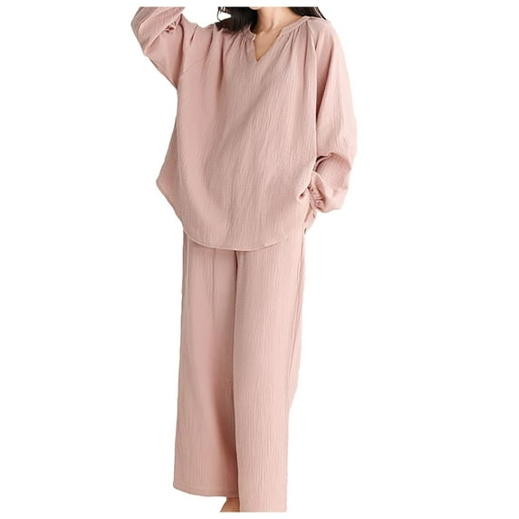 2 Piece Sets for Women â Lightweight Lounge Sets for Nursing or Summer Relaxation Women's Double Pajamas Thin V Neck Cover Elegant Loose Can Be Worn Outside The Home Suit