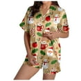 thumbnail image 1 of 2 Piece Sets for Women â Pajamas for Light Packing and Spa Days Women's Santa Print Short Sleeve Shirt & Shorts Pajama Set Festive Sleepwear Combo, 1 of 7