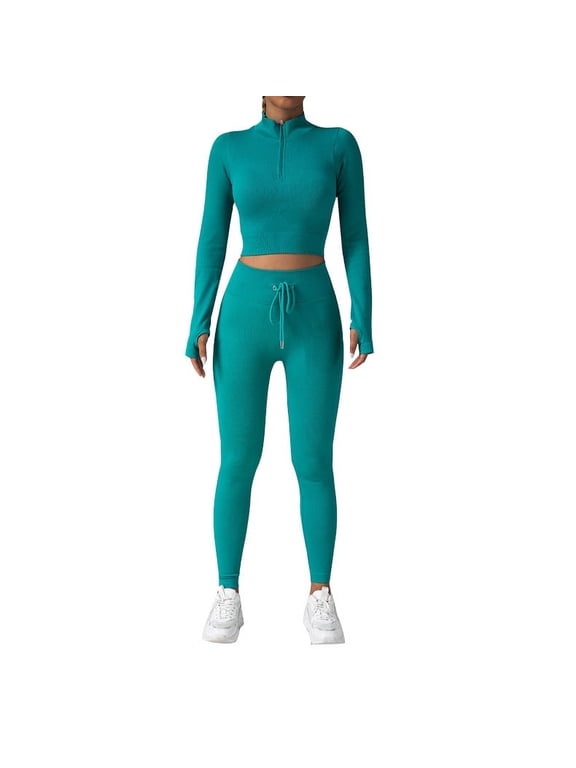 2 Piece Sets for Women Plus Size Casual Linen Pants Set for Women Formal Women's Round Neck Sports Tight Yoga High Waisted Solid Color Long Sleeved Set Yoga Suit Set