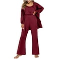 thumbnail image 1 of 2 Piece Sets for Women – Relaxed Pajama Sets with Long Sleeve Tops for Sleep, Spa, or Weekend Recovery Women's Pajama Set Three Piece Short Sleeved Pajama Button Pajama Casual Set With Long Pants, 1 of 5