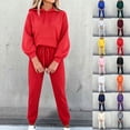 thumbnail image 1 of 2 Piece Sets for Women Sawvnm Women's Fashion Two Piece Sets for Women - Solid Color Round-Neck Long Sleeve Top and Pants with Elastic Waist, 1 of 5