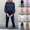 thumbnail image 1 of 2 Piece Sets for Women Sawvnm Women's Fashion Two Piece Sets for Women - Solid Color Round-Neck Long Sleeve Top and Pants with Elastic Waist, 1 of 7