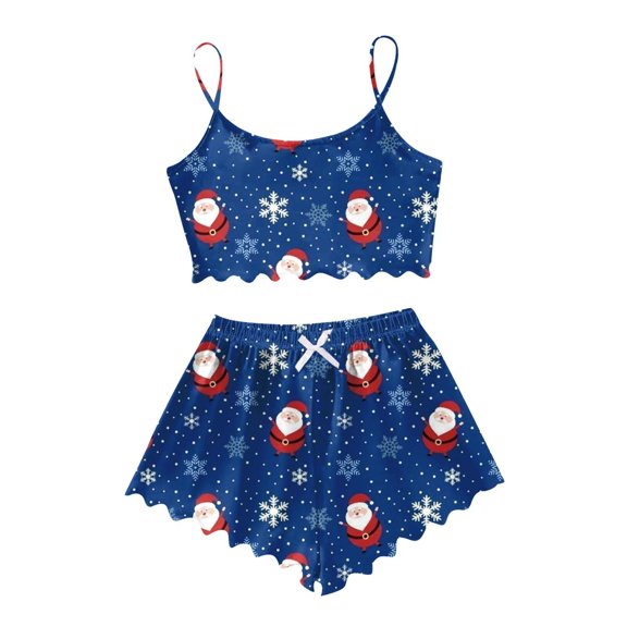 2 Piece Sets for Women – Sexy Satin Pajama Lightweight Loungewear Hospital Recovery or Weekend Getaway Women's Snowman Print Sleeveless Vest & Shorts Set Sleepwear Two