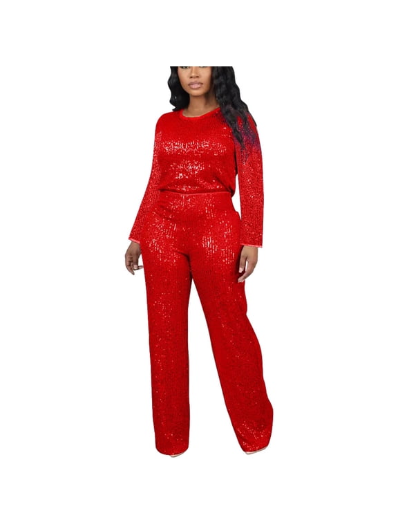 2 Piece Sets for Women Shorts Casual Older Womens Two Piece Outfits Fall Pants Women's Solid Color Sequin Fashion Suit Comfortable Casual Long Sleeve Pants Two-piece Set