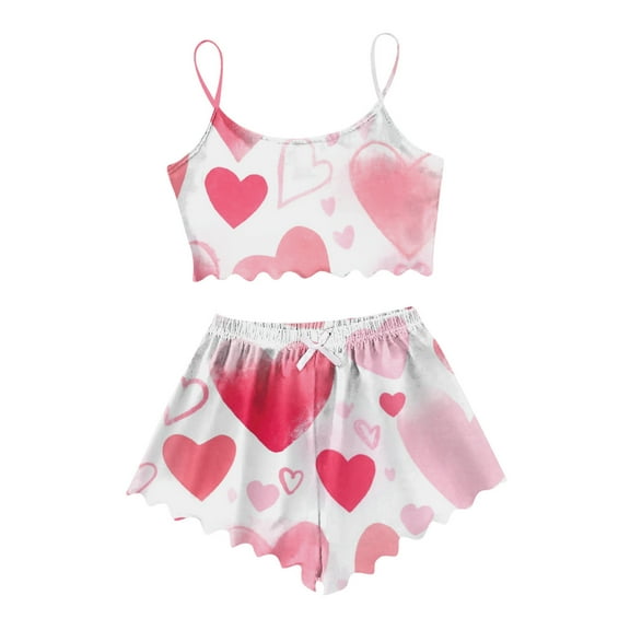2 Piece Sets for Women – Sleepwear Sets with Flattering Fit for Nursing, Postpartum, or At-Home Comfort Use Women's Heart Print Casual Pajama Shorts Set