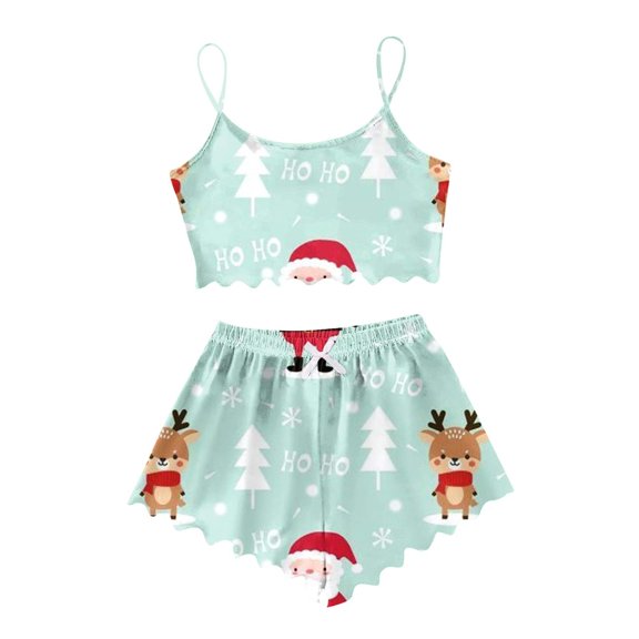 2 Piece Sets for Women – Sleepwear Sets with Flattering Fit for Nursing, Postpartum, or At-Home Comfort Use Women's Snowman Print Sleeveless Vest & Shorts Set Lightweight Sleepwear Two Piece