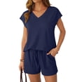 2 Piece Sets For Women Summer Casual Short Sleeve Solid Color Outfits V ...