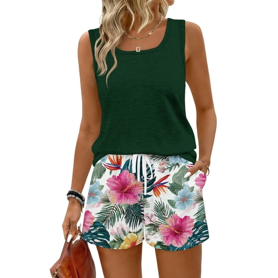 2 Piece Sets for Women Summer Casual Sleeveless Square Neck Tank Top ...