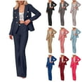 thumbnail image 1 of 2 Piece Sets for Women V-Neck Turndown Collar Solid Color Long Sleeve Cardigan Jacket Long Pant Women 2 Piece Lapel Double Breasted Business Jacket Zipper Pants Sets, 1 of 9