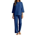 thumbnail image 1 of 2 Piece Sets for Women, Women's Casual Trousers Suit Set Comfortable Round Neck Long Pants Outfit For Daily Wear Vacation Spring Summer Fall, Suits(Blue,5XL), 1 of 7