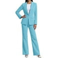 thumbnail image 1 of 2 Piece Sets for Women, Women's Trousers Suit 2 Piece Set Long Sleeve And Straight Pants Work Daily Wear Casual Outfit Button Front Comfortable Spring Fall Winter, Suits(Blue,S), 1 of 6