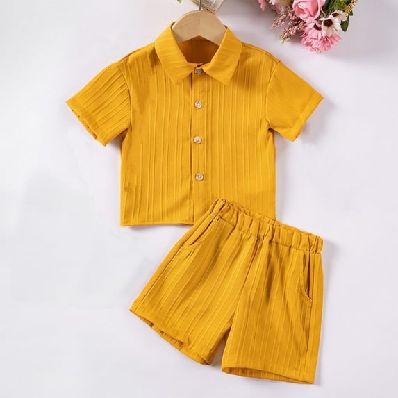 2 Piece Sets for Boys & Girls with Pockets 0-6Y Casual Outfits Toddlers Kids Solid Short Sleeve Shirts and Shorts Going-Out Loungewear Set
