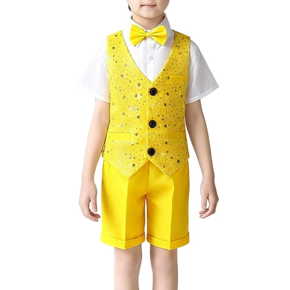 2 Piece Sets for Boys Size 7/8 Children's Short Sleeved Shorts Set Sequined Three Piece Set Children's Performance Suit Suit Jacket（4-16 Years）