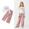 thumbnail image 1 of 2 Piece Sets for Girls Long Sleeve Letter Print T-Shirt Top and Cargo Pants Sets Girls Spring Clothes Clothes for Girls 8-9 Years, 1 of 3