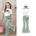 thumbnail image 1 of 2 Piece Sets for Girls Short Sleeve Bow T-Shirt Top and Flared Pants Set Spring Clothes Kids Clothes Girls Size 7-8 Years, 1 of 5