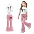 thumbnail image 1 of 2 Piece Sets for Girls Short Sleeve Bow T-Shirt Top and Flared Pants Set Summer Clothes Teen Girls Clothes 11-12 Years, 1 of 5