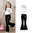 thumbnail image 1 of 2 Piece Sets for Girls Short Sleeve Bow T-Shirt Top and Flared Pants Sets Girls Spring Outfits Size 5-6 Years Girls Clothes, 1 of 5
