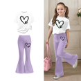 thumbnail image 1 of 2 Piece Sets for Girls Short Sleeve Heart T-Shirt Top and Flared Pants Set Girls Spring Clothes Girls 9-10 Years Outfits, 1 of 4