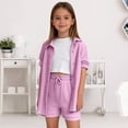 thumbnail image 1 of 2 Piece Sets for Girls Summer Lounge Set Kids Oversized Button Down Short Sleeve Shirt Matching Shorts Vacation Outfits (Pink, 6-7 Years), 1 of 4