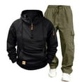 thumbnail image 1 of 2 Piece Sets for Men 2025 Fall Travel Outfits Long Sleeve Tracksuit Joggers Sets Half Zip Sweatsuit Matching Set Army Green XXXL, 1 of 3