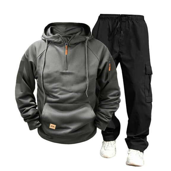 2 Piece Sets for Men 2025 Fall Travel Outfits Long Sleeve Tracksuit Joggers Sets Half Zip Sweatsuit Matching Set Dark Gray XL