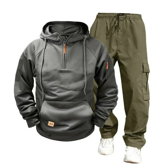 Men's Tracksuits Long Sleeve Casual Sweatsuits Quarter Zip Hoodie With Track Pants 2 Piece Outfits Green M