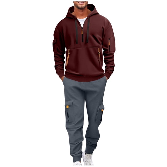 2 Piece Sets for Men Casual Loose Hoodie and Pants Set with Pockets Long Sleeve Drawstring Jogger Solid Two Piece Lounge Sweatsuit