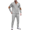 thumbnail image 1 of 2 Piece Sets for Men Solid Stand Collar Long Sleeve Shirt with Elbow Patch and Drawstring Pants Set Casual Two Piece Tracksuit, 1 of 5