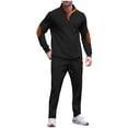 thumbnail image 1 of 2 Piece Sets for Men Solid Stand Collar Long Sleeve Shirt with Elbow Patch and Drawstring Pants Set Casual Two Piece Tracksuit, 1 of 5